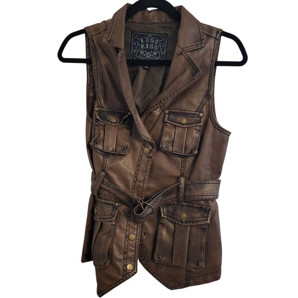 LAST KISS | Brown Wood Vintage Vest Jacket - Picture 1 of 10